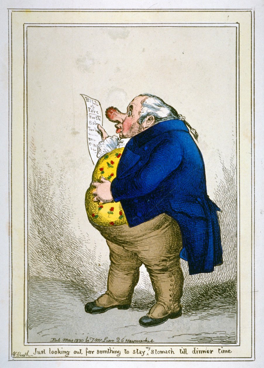 "Odotan vain jotain [sairasta], joka saa vatsani pysymään illallisaikaan asti", 1830 tekijältä William Heath