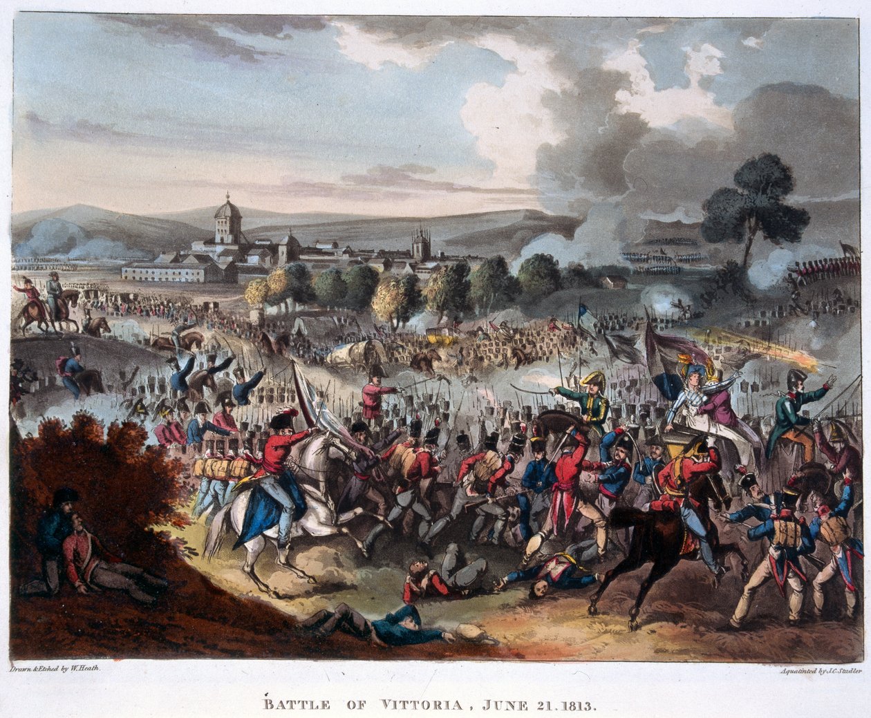 Lord Wellington (1769-1852) saapumassa Salamancaan, kuvitus Dr. Syntaxin kerronnalliseen runoon, 1818 (värillinen akvatinta) tekijältä William Heath