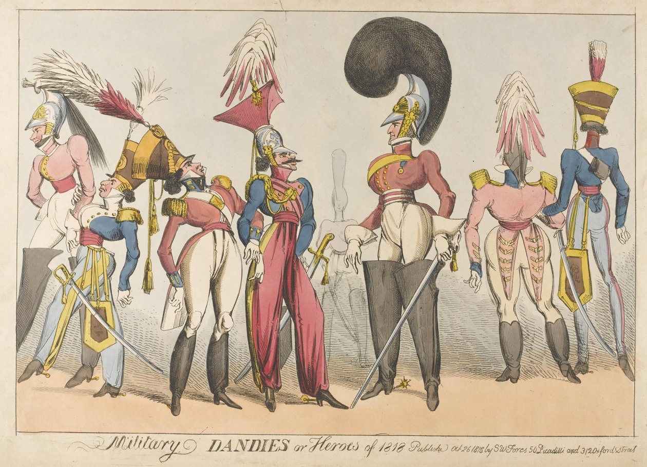 Sotilashenkilöt tai vuoden 1818 sankarit, 1818 (värillinen etsaus) tekijältä William Heath