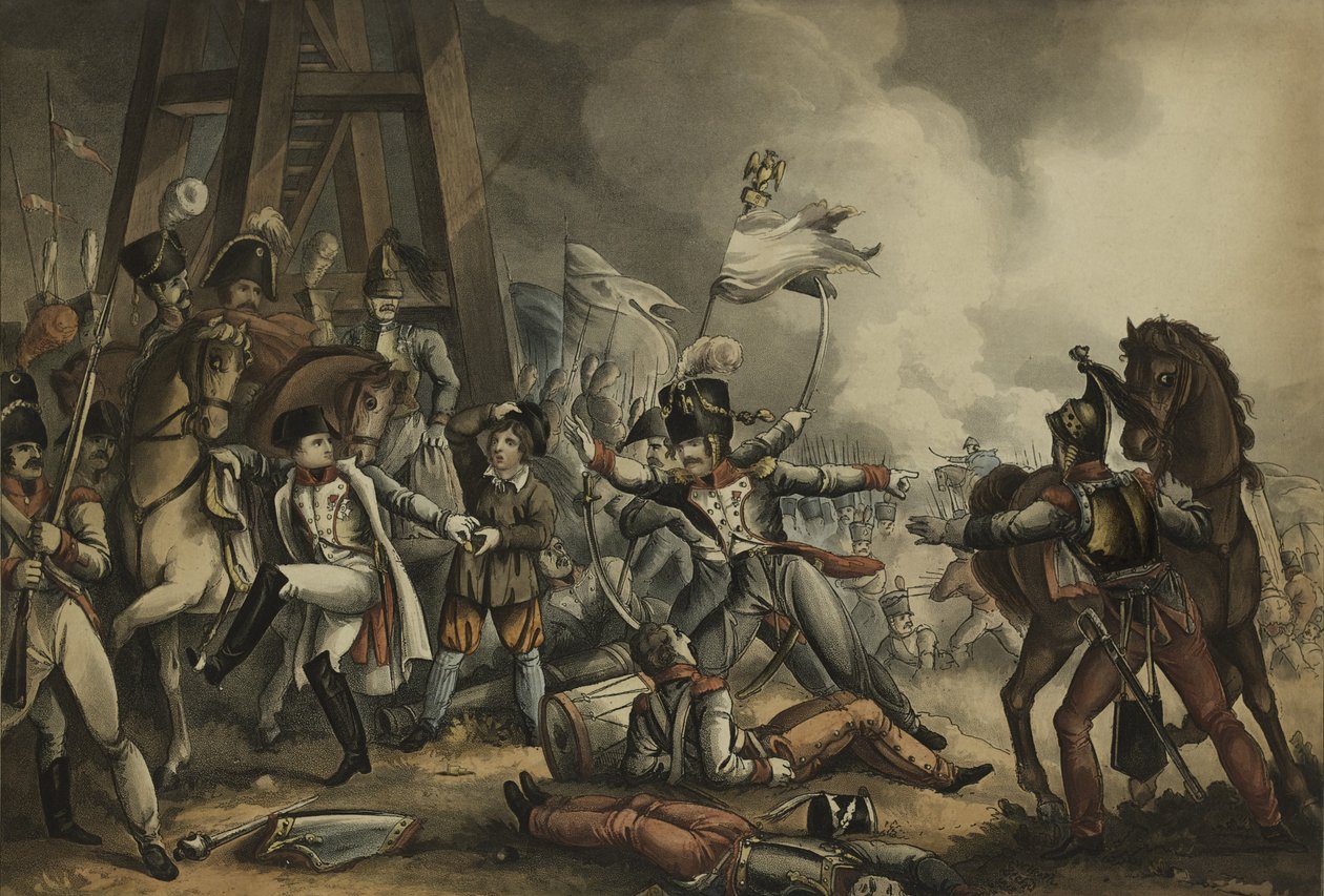 Sauve qui peut, eli Jokainen mies itselleen, Thomas Sutherlandin (1785-1838) akvatinta, julkaisija James Jenkins, 1. toukokuuta 1816 (väriakvatinta) tekijältä William Heath