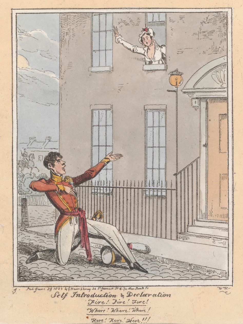 Itseesittely ja julistus, 1823 (käsinvärinen etsaus) tekijältä William Heath
