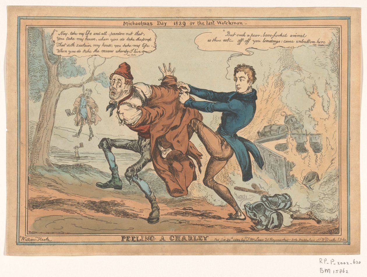Spotpresentti Sir Robert Peelin kanssa Charleyn kuoriminen / Michaelmas Day 1829 tai viimeinen vartija (otsikko esineessä) tekijältä William Heath