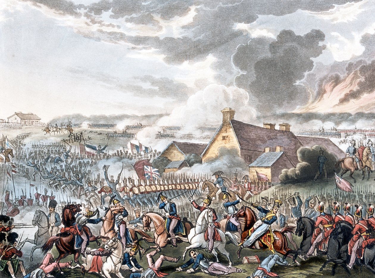 Waterloon taistelu, kuvitus tohtori Syntaxin kertovaan runoon, julkaistu 1818 (värillinen akvatintta). tekijältä William Heath
