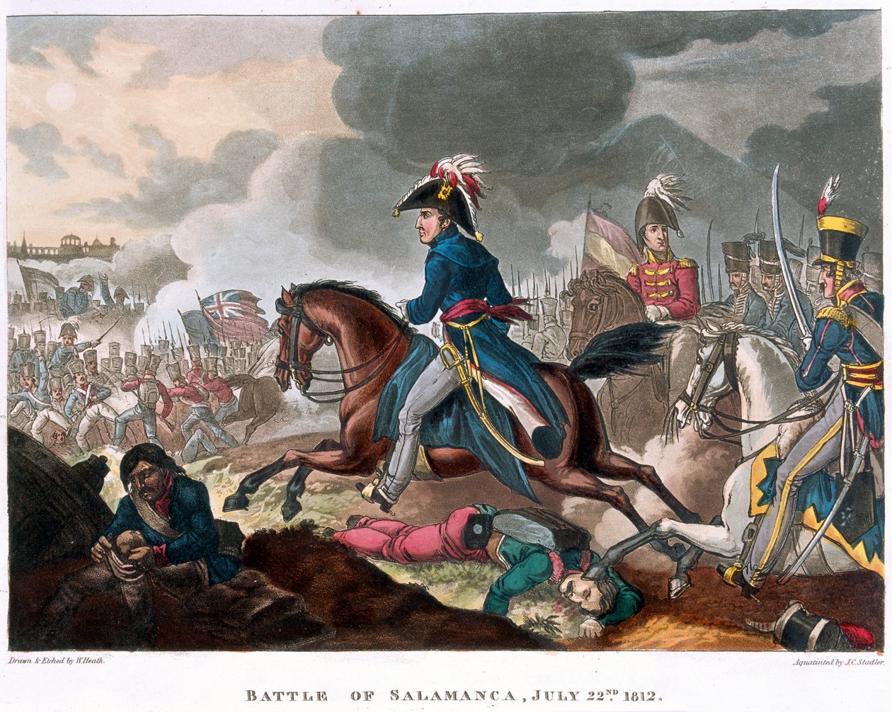 Wellingtonin herttua (1769-1852) Salamancan taistelussa, 22. heinäkuuta 1812, 1818 (värillinen akvatinta) tekijältä William Heath