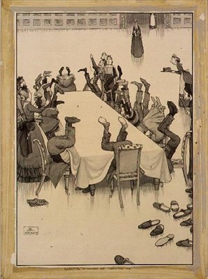 Sukkien tarkastaminen jouluaattona (muste ja pesu) tekijältä William Heath Robinson