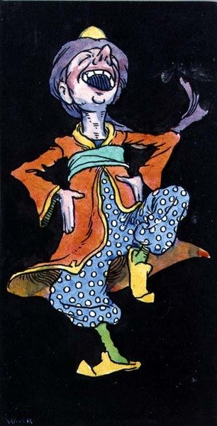 Naurava mies turkkilaisessa asussa (akvarelli paperille) tekijältä William Heath Robinson