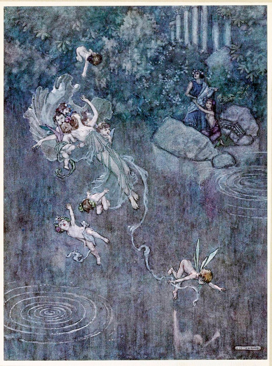 Oberon: ja saa hänet kauniilla Aeglellä murtamaan uskonsa, Kesäyön unelmasta, pubista. 1914. tekijältä William Heath Robinson
