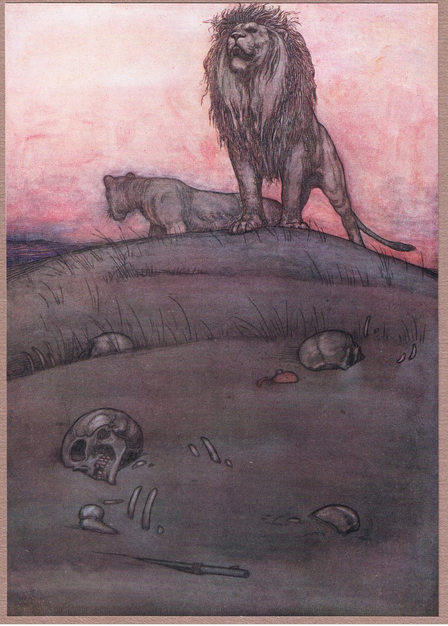 Hiekkatörmällä - kivikkoalueen puolella tekijältä William Heath Robinson