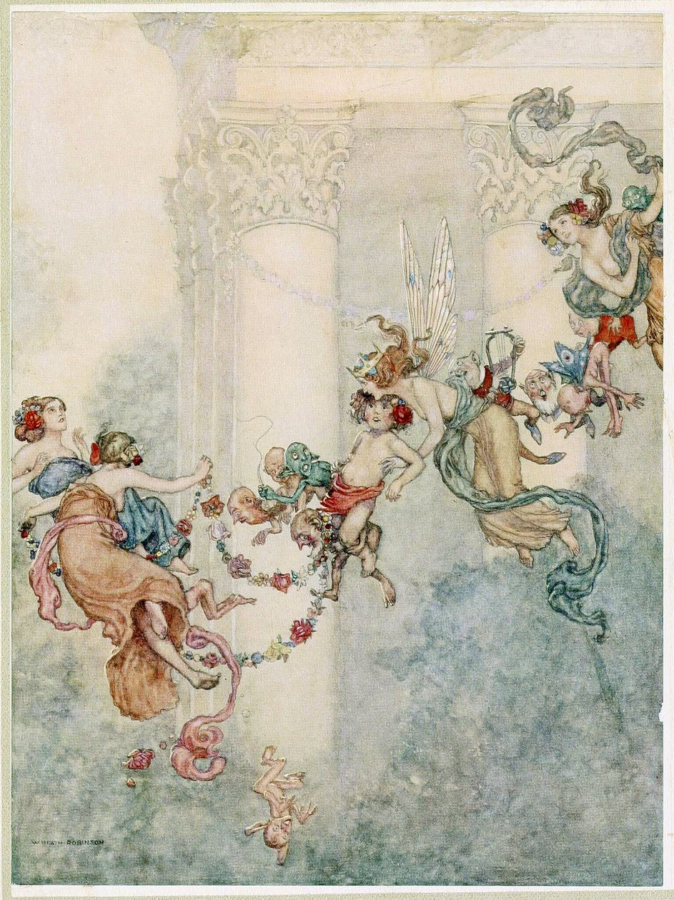 Puck: Juhannusyön unelmasta, pub. 1914 tekijältä William Heath Robinson