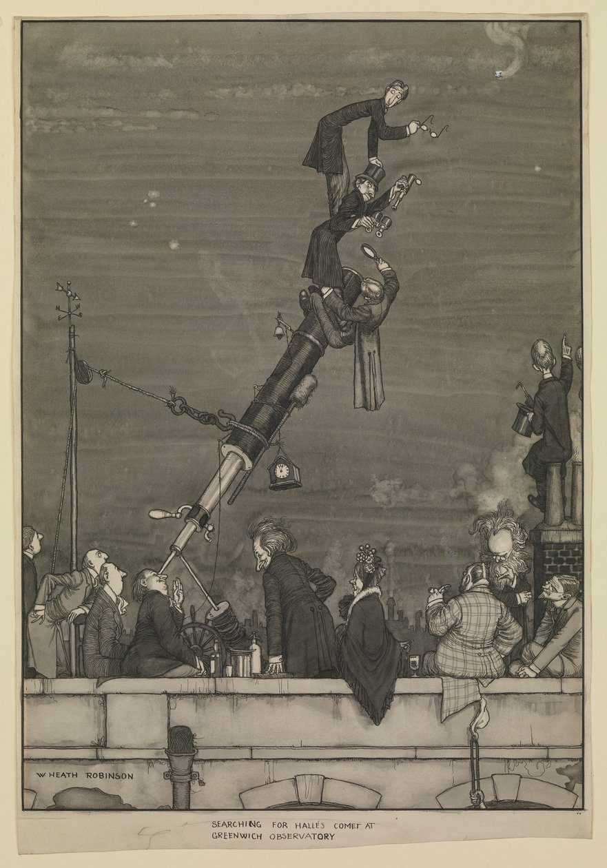 Halleyn komeetan etsiminen Greenwichin observatoriossa tekijältä William Heath Robinson