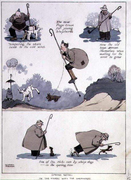 Kevään muistiinpanoja - simaissa paimenten kanssa (akvarelli) tekijältä William Heath Robinson