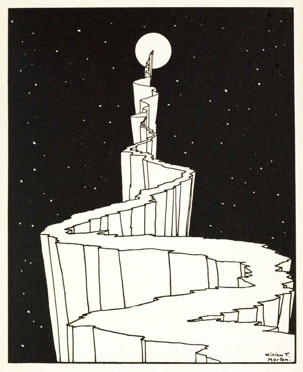 Polku kuuhun, kuvien kirjasta, pub. 1898 (kaiverrus) tekijältä William Heath Robinson