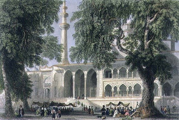 Yeni Djami eli Sultana Validen moskeija, Istanbul, kaiverrus J. C. Varrall, n. 1850 (akvatinta) tekijältä William Henry (after) Bartlett