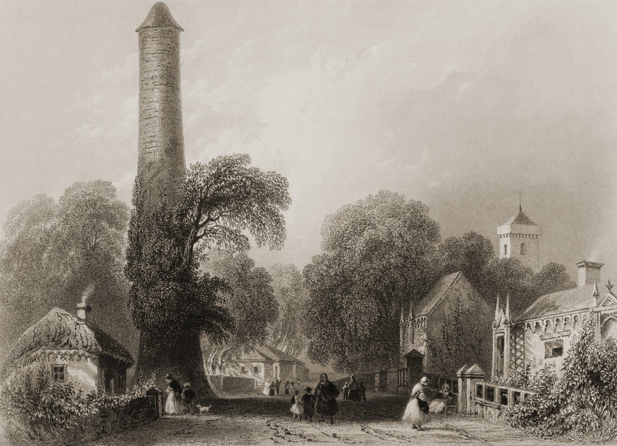 Clondalkin, Dublinin kreivikunta, Irlanti, George Virtuen teoksesta "Scenery and Antiquities of Ireland", 1860-luku tekijältä William Henry Bartlett