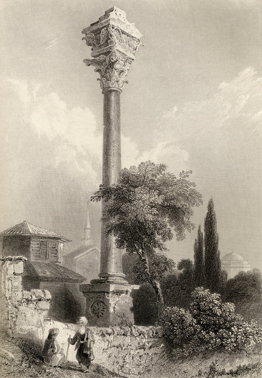 Marcianin pylväs, Istanbul, Turkki, kaiverrus H. Adlard tekijältä William Henry Bartlett