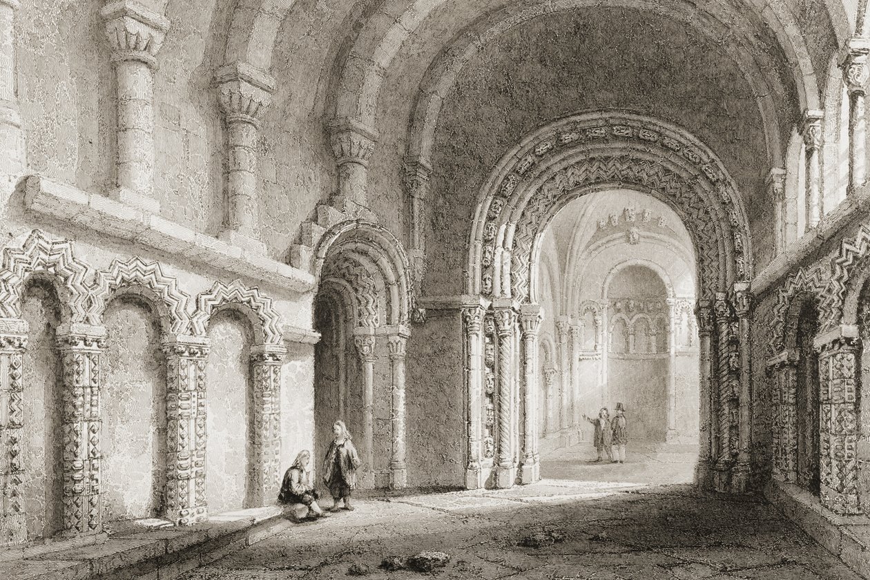 Cormacin kappeli (rakennettu 1127-34), Cashelin kallio, Tipperaryn kreivikunta, Irlanti, George Virtuen teoksesta "Scenery and Antiquities of Ireland", 1860-luku tekijältä William Henry Bartlett