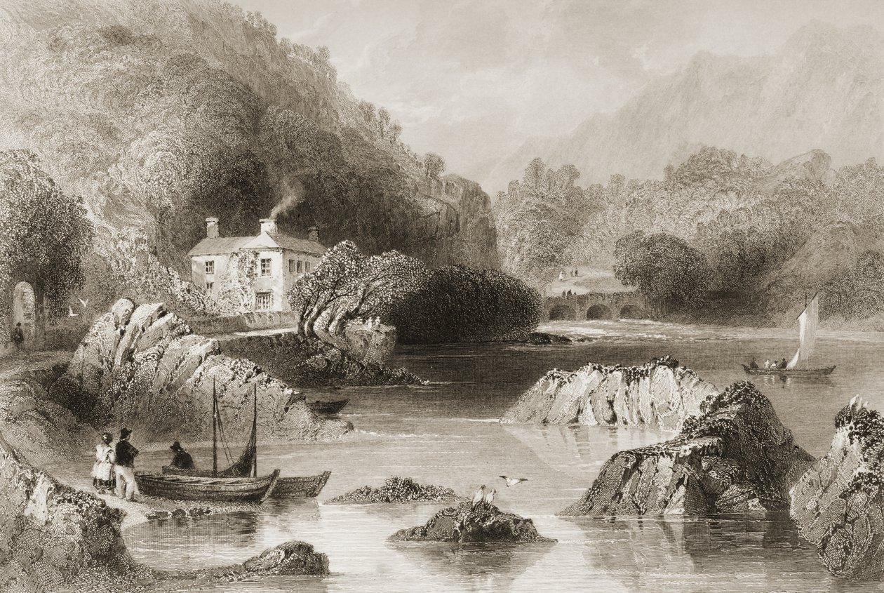 Gleengarriff Inn, Gleengarriff, Corkin kreivikunta, George Virtuen teoksesta "Scenery and Antiquities of Ireland", 1860-luku tekijältä William Henry Bartlett