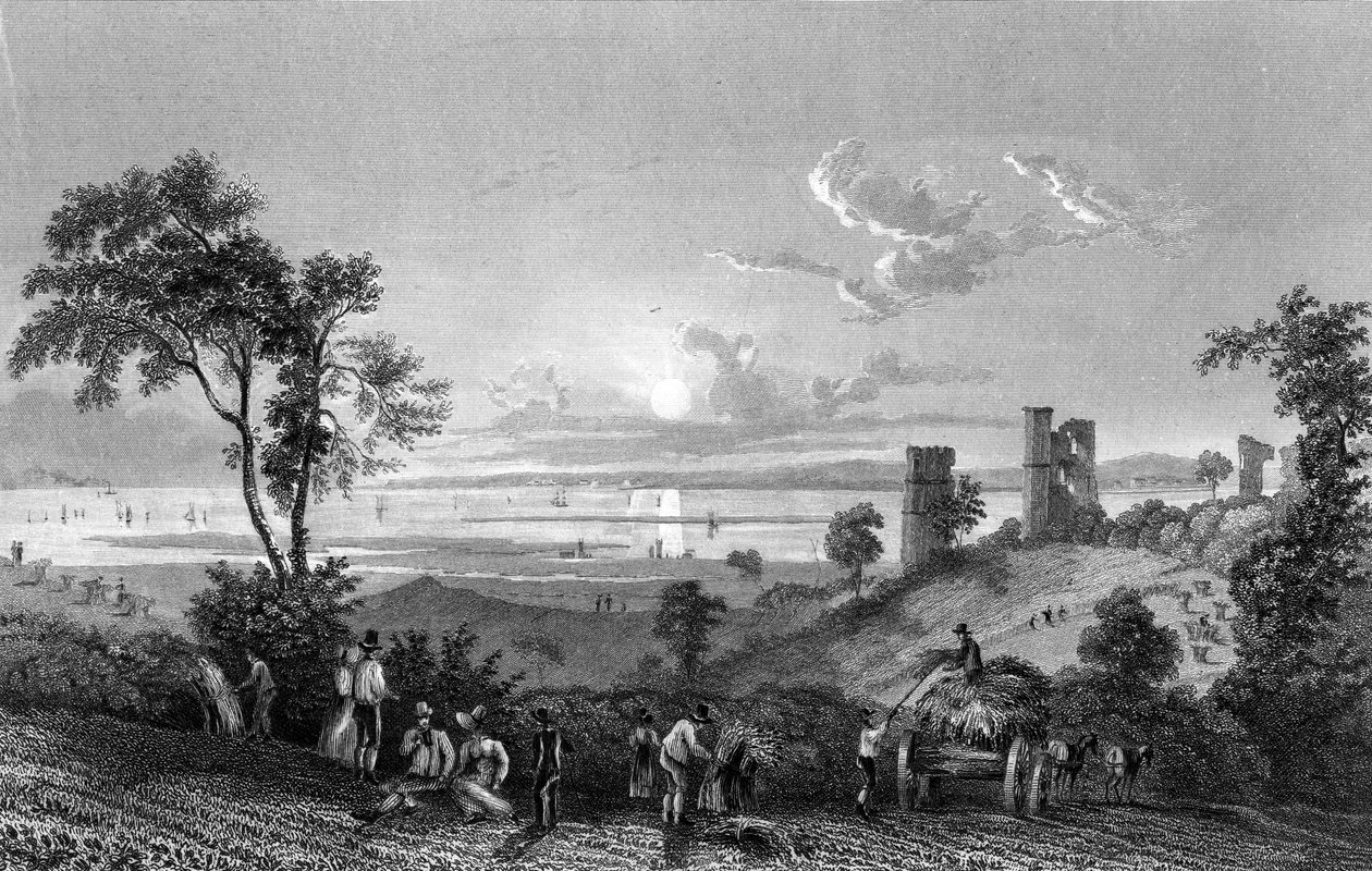 Hadleighin linna, Essex, Sheernessin suuntaan, kaiverrettu William Watkinsin toimesta, 1835. tekijältä William Henry Bartlett