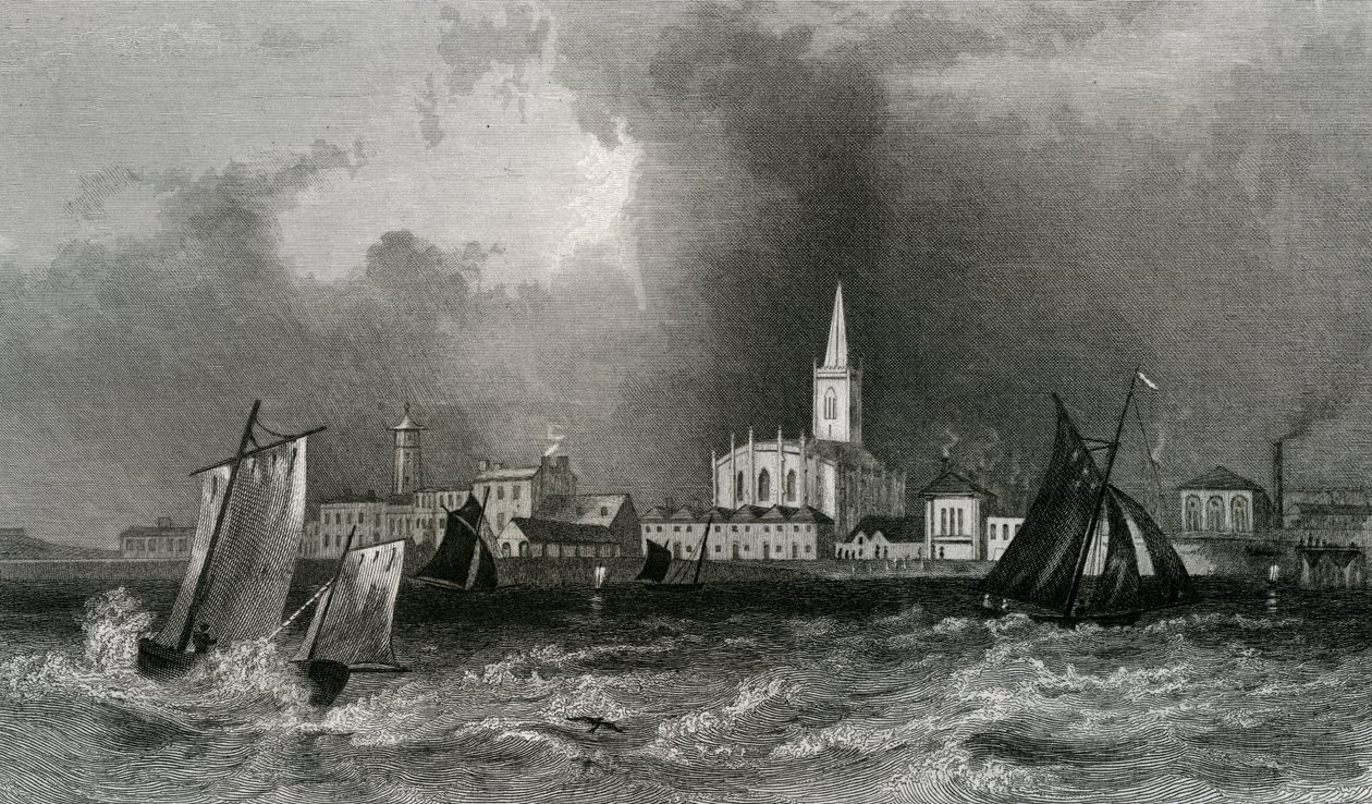 Harwich, merestä, Essex, kaiverrus John Rogers, 1832 tekijältä William Henry Bartlett