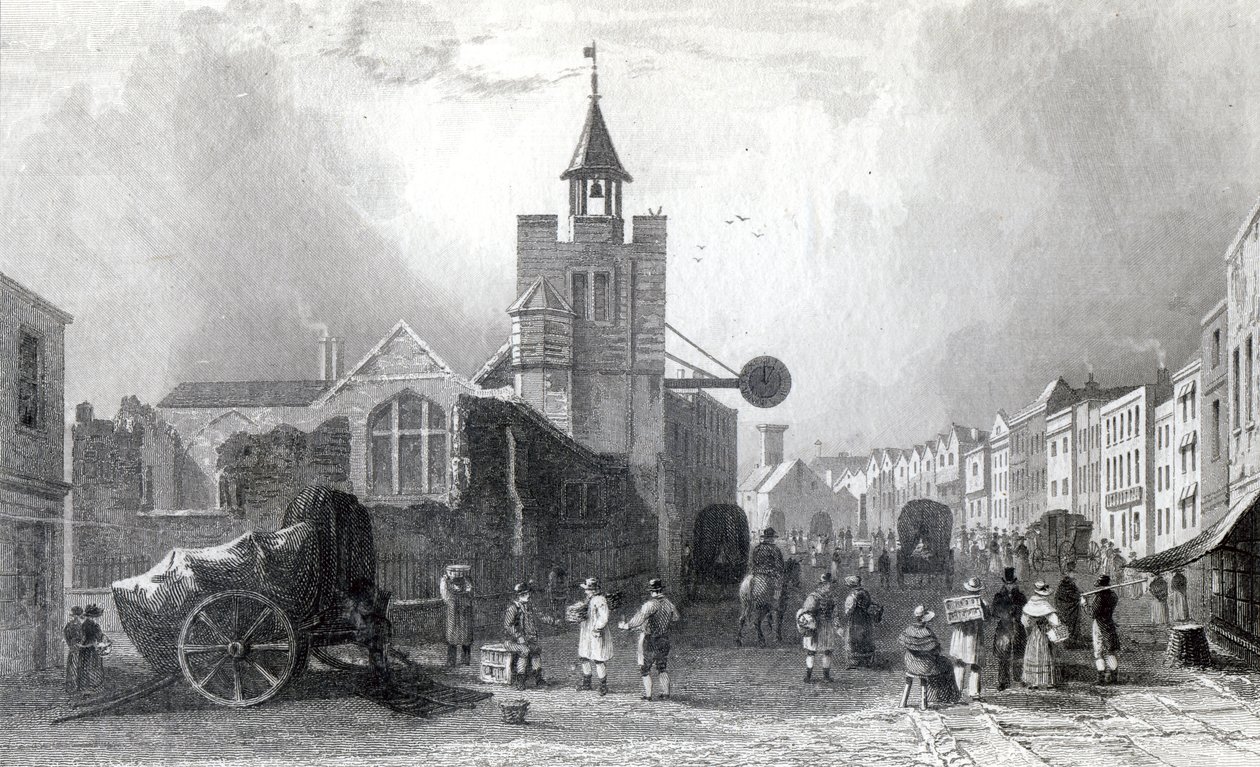 High St. ja Pyhän Nikolauksen kirkko, Colchester, Essex, kaiverrus Charles Mottram, 1831 (kaiverrus) tekijältä William Henry Bartlett