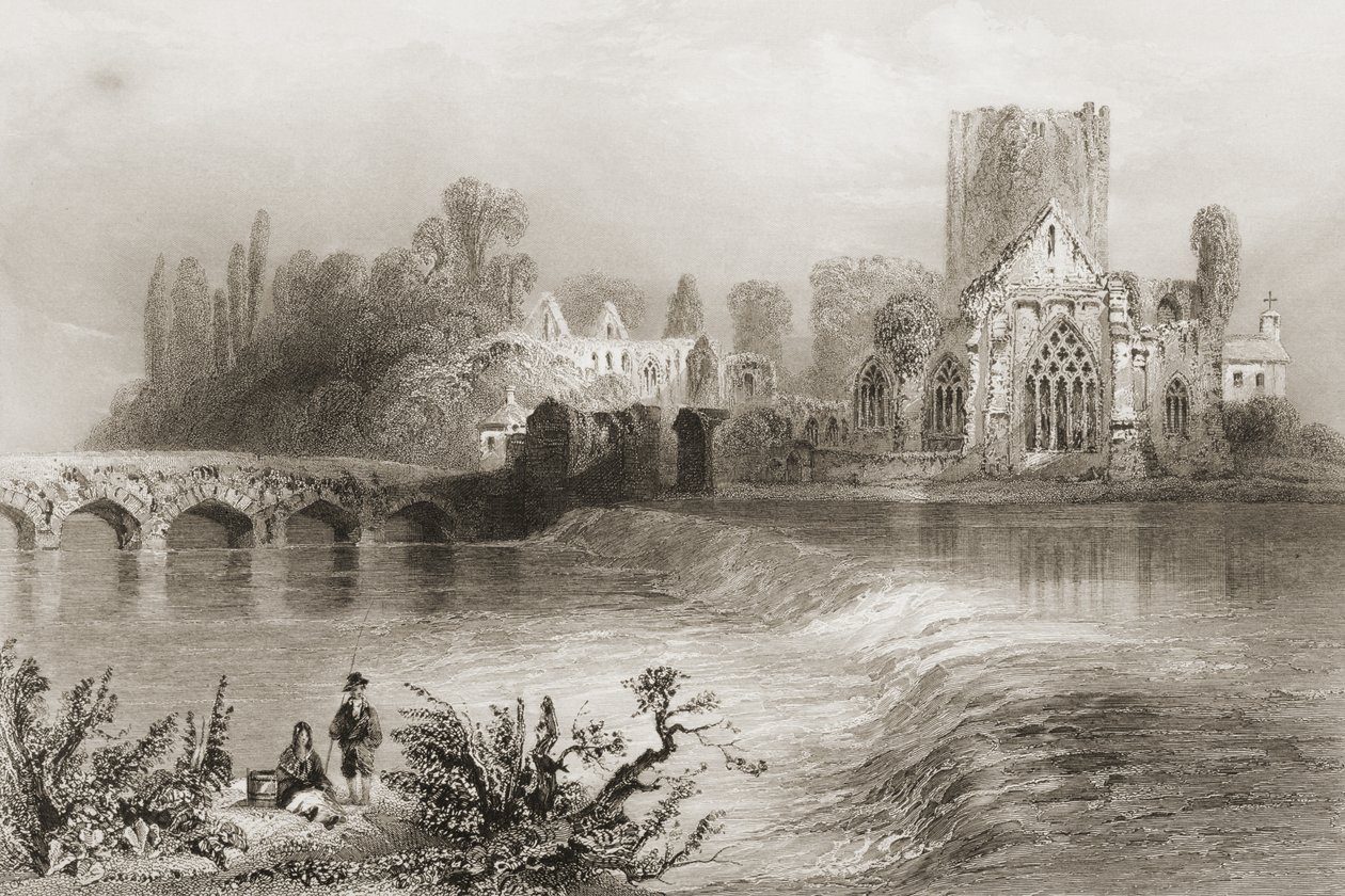 Holycross Abbey, Tipperaryn kreivikunta, Irlanti, George Virtuen teoksesta "Scenery and Antiquities of Ireland", 1860-luku tekijältä William Henry Bartlett