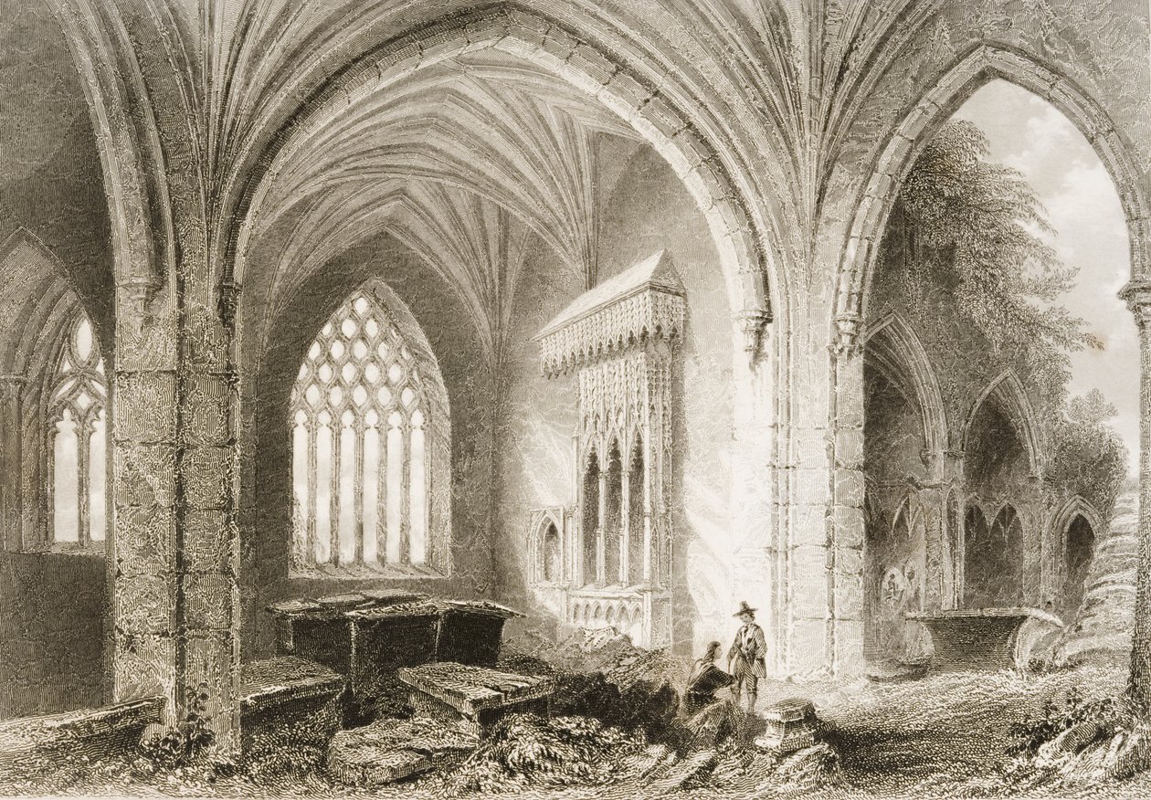 Holycross Abbeyn sisustus, Tipperaryn kreivikunta, Irlanti, George Virtuen "Scenery and Antiquities of Ireland", 1860-luku tekijältä William Henry Bartlett