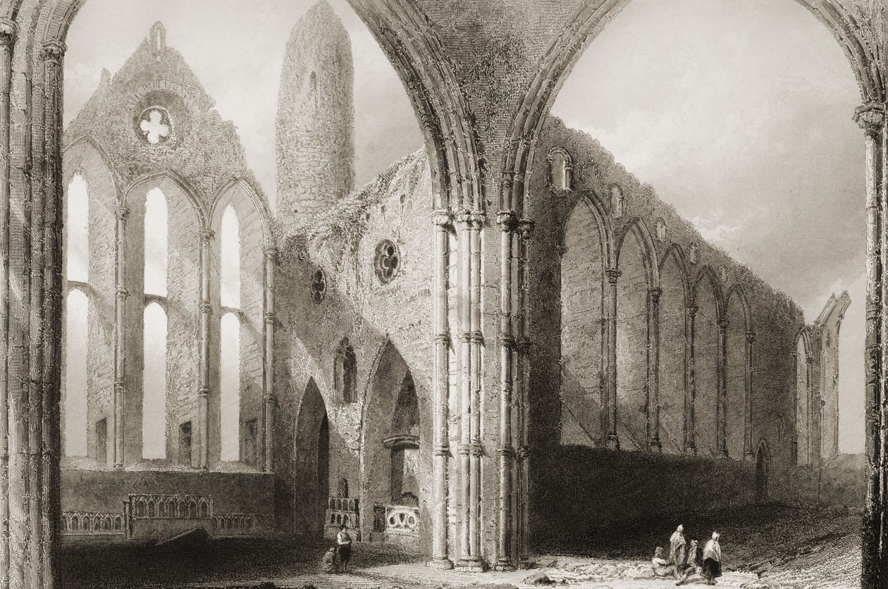 Hore Abbeyn sisustus, Cashelin kallio, Tipperaryn kreivikunta, Irlanti, George Virtuen teoksesta "Scenery and Antiquities of Ireland", 1860-luku tekijältä William Henry Bartlett