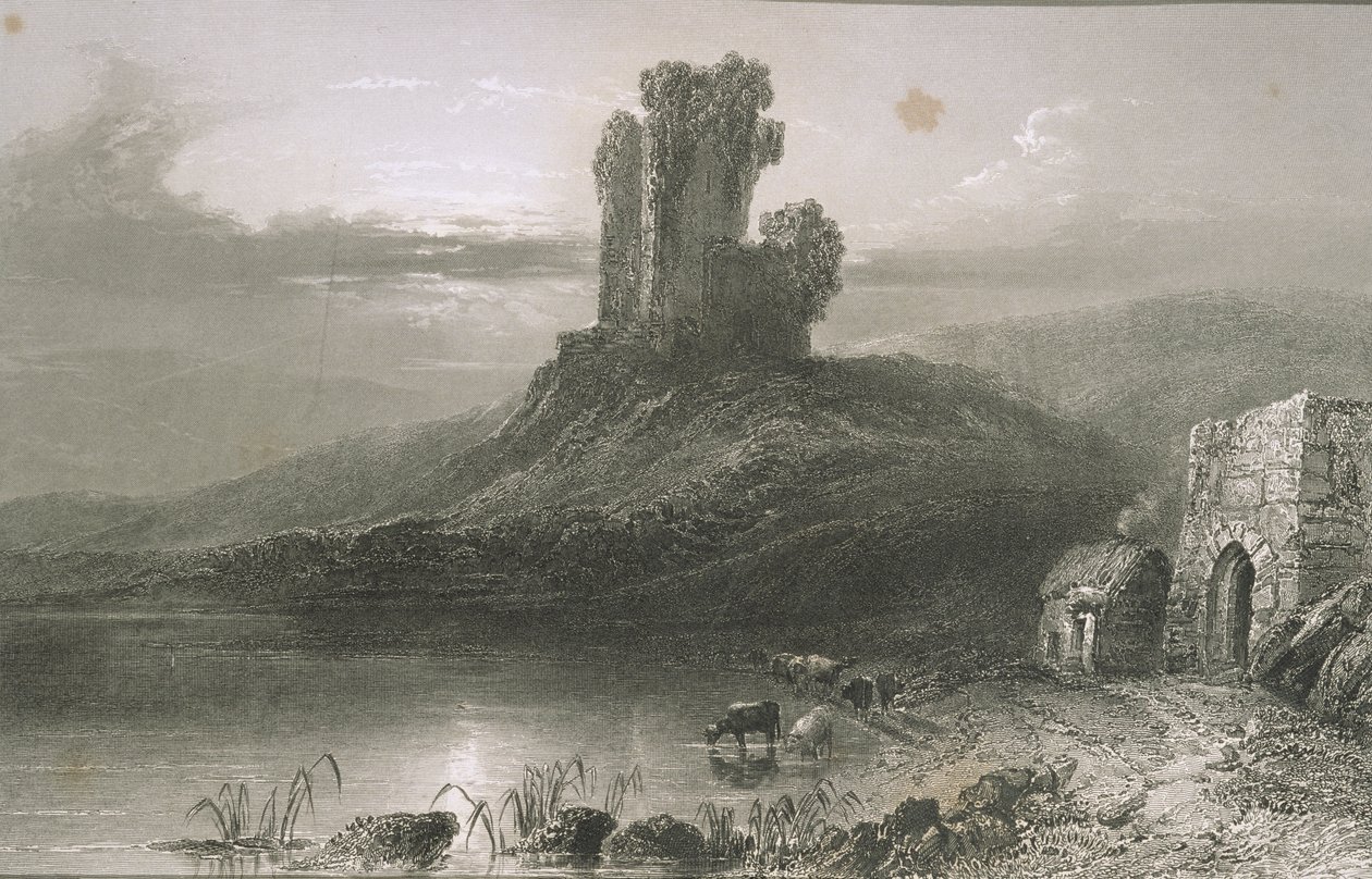 Kilcolmanin linna, Corkin kreivikunta, Irlanti, George Virtuen teoksesta "Scenery and Antiquities of Ireland", 1860-luku tekijältä William Henry Bartlett