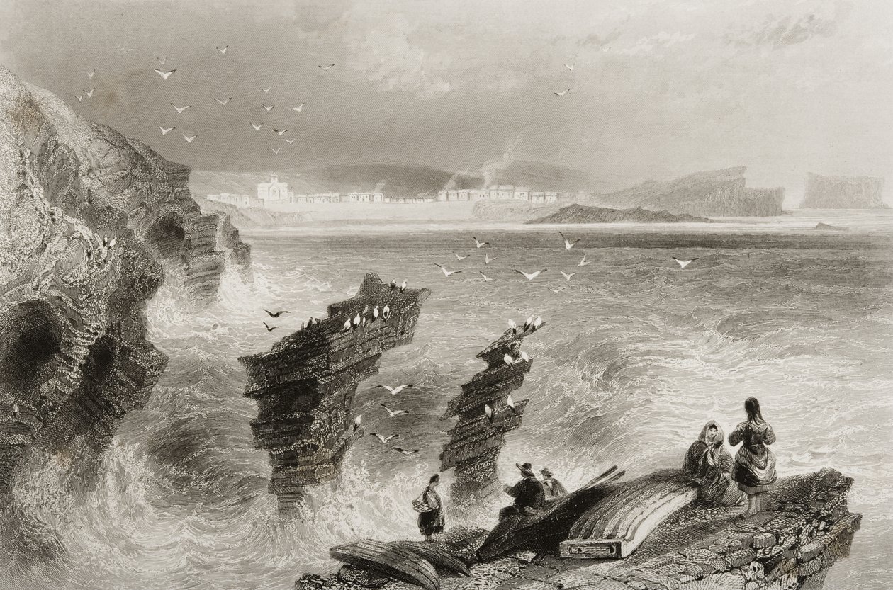 Kilkee, Claren kreivikunta, Irlanti, George Virtuen teoksesta "Scenery and Antiquities of Ireland", 1860-luku tekijältä William Henry Bartlett