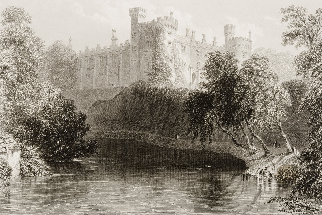 Kilkennyn linna, Kilkennyn kreivikunta, Irlanti, George Virtuen teoksesta "Scenery and Antiquities of Ireland", 1860-luku tekijältä William Henry Bartlett