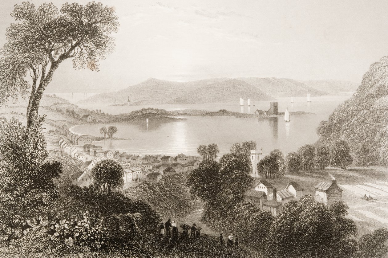 Larne, Antrimin kreivikunta, Pohjois-Irlanti, George Virtuen teoksesta "Scenery and Antiquities of Ireland", 1860-luku tekijältä William Henry Bartlett