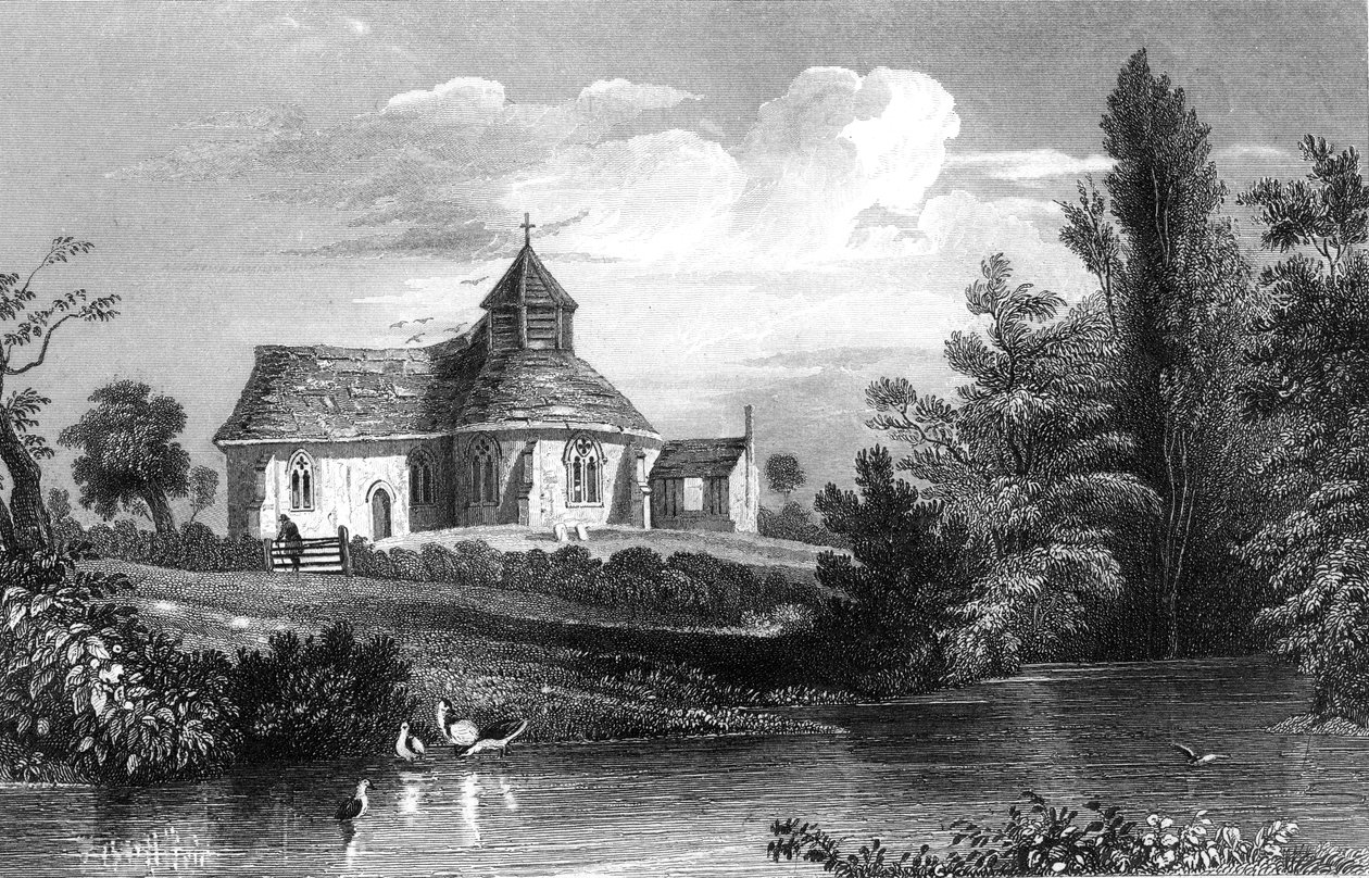 Little Maplestead Church, Essex, kaiverrus Henry Wallis, 1832 tekijältä William Henry Bartlett