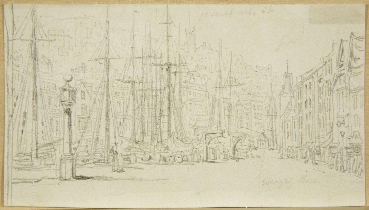 Katse pitkin Broad Quayä kellotaulusta (kynä paperilla) tekijältä William Henry Bartlett