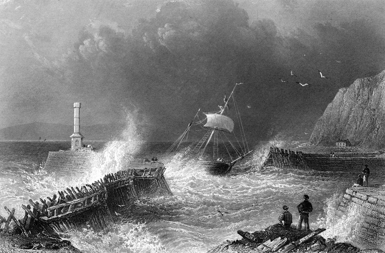 Mary-Port Pier, n. 1840-1850 tekijältä William Henry Bartlett