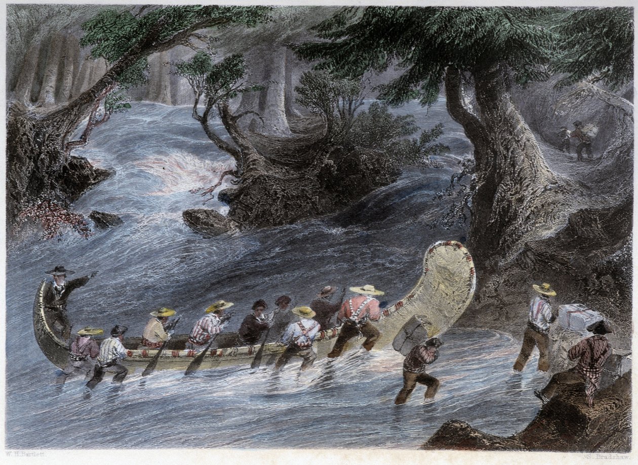 Miesten melontaajeluja Bartlett W. H.:n kuvittamissa "" kanadalaisissa maisemissa. tekijältä William Henry Bartlett