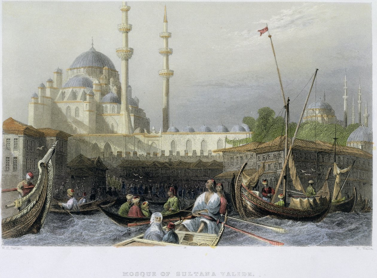Sultana Validen moskeija satamasta, kaiverrus William Wallis, n. 1850 (akvatinta) tekijältä William Henry Bartlett
