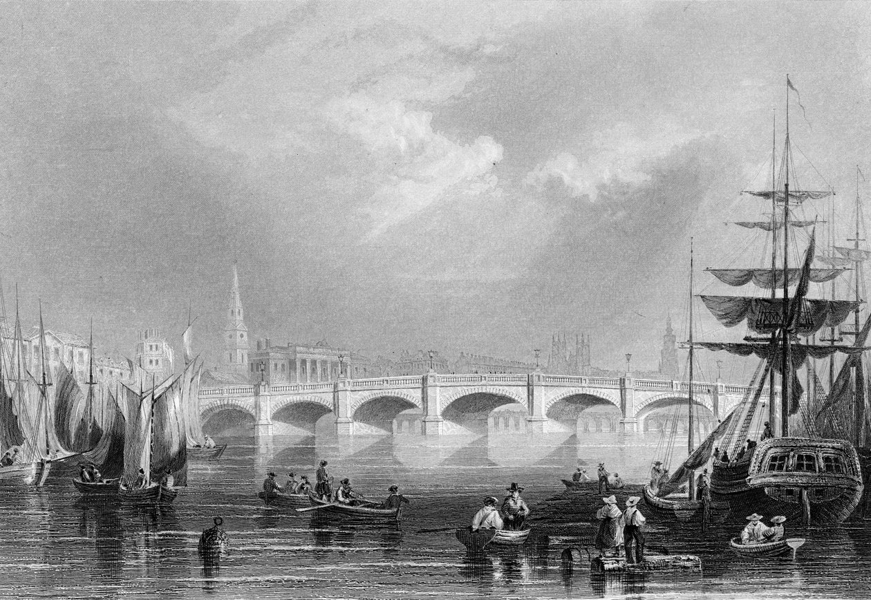 New Bridge ja Broomielaw, Glasgow, n. 1840 tekijältä William Henry Bartlett