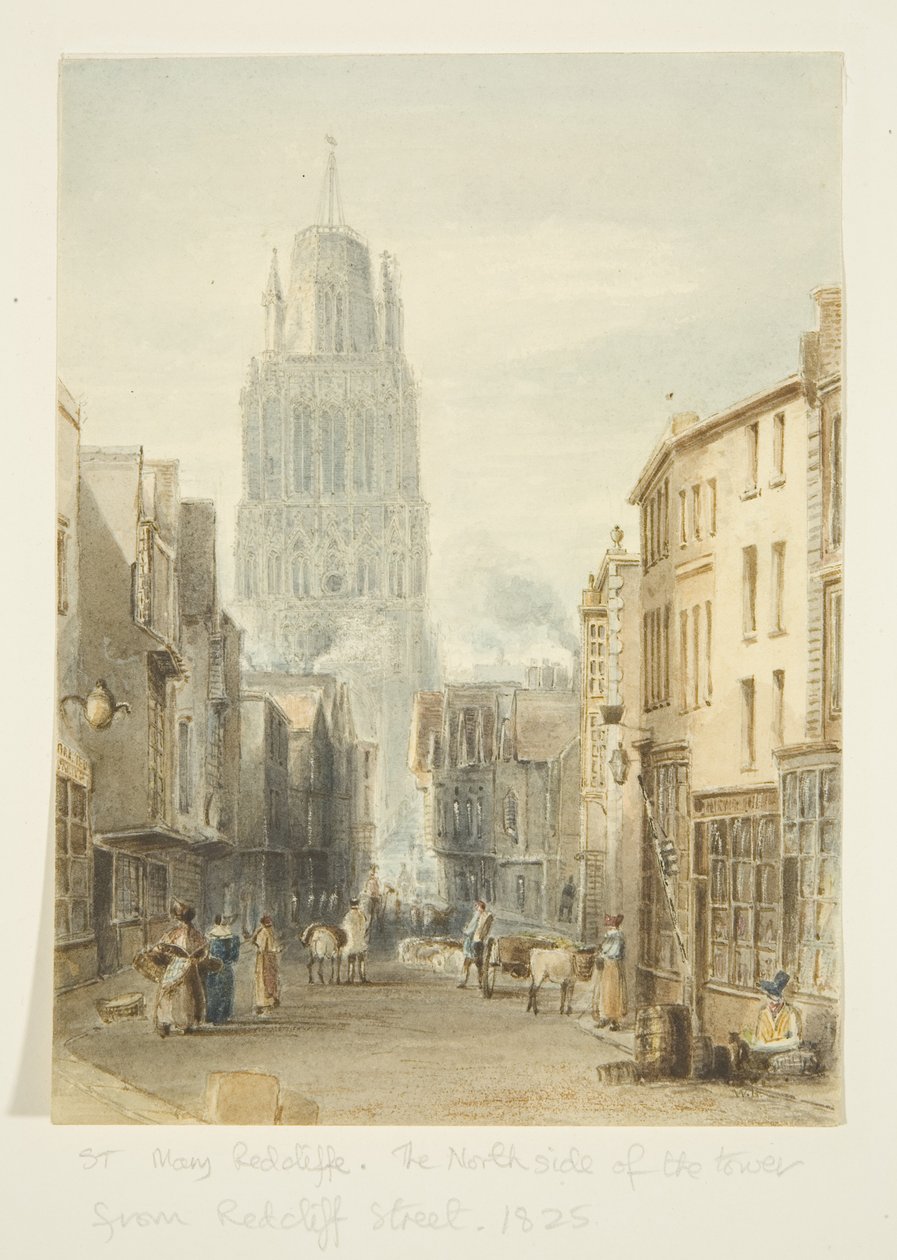 Pohjoinen näkymä St Mary Redcliffe -kirkolle Redcliffe Streetiltä tekijältä William Henry Bartlett