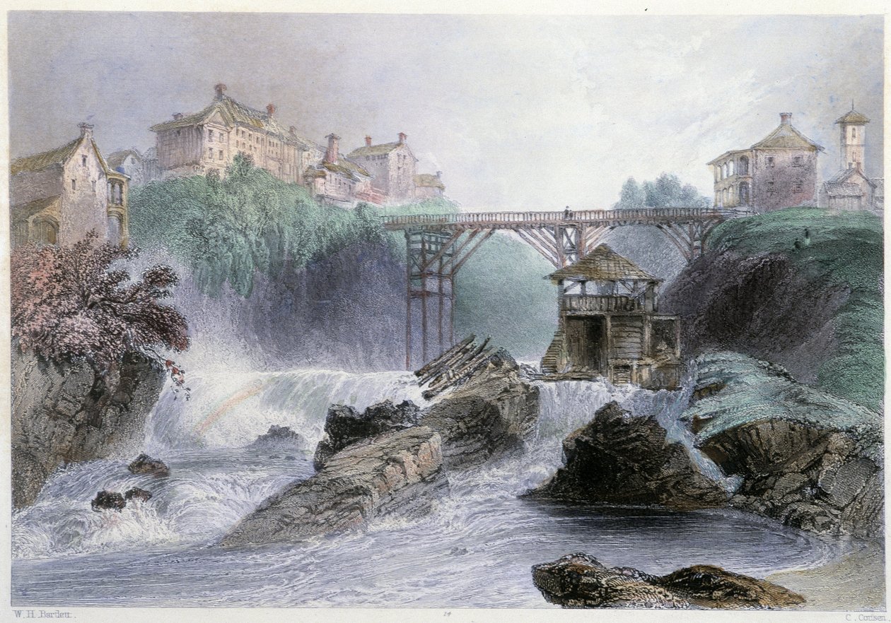 Pont à Sherbrooke - William Henry Bartlettin kuvittamassa ”” Kanadan maisemakuvassa”, toim. George Virtue tekijältä William Henry Bartlett