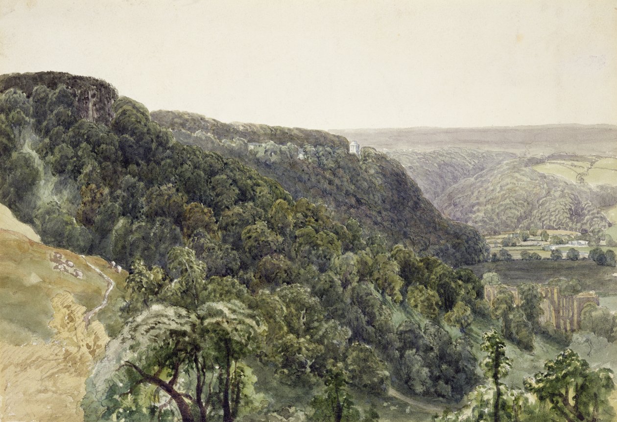 Rievaulx Abbey lännestä (akvarelli ja kynä paperille) tekijältä William Henry Bartlett