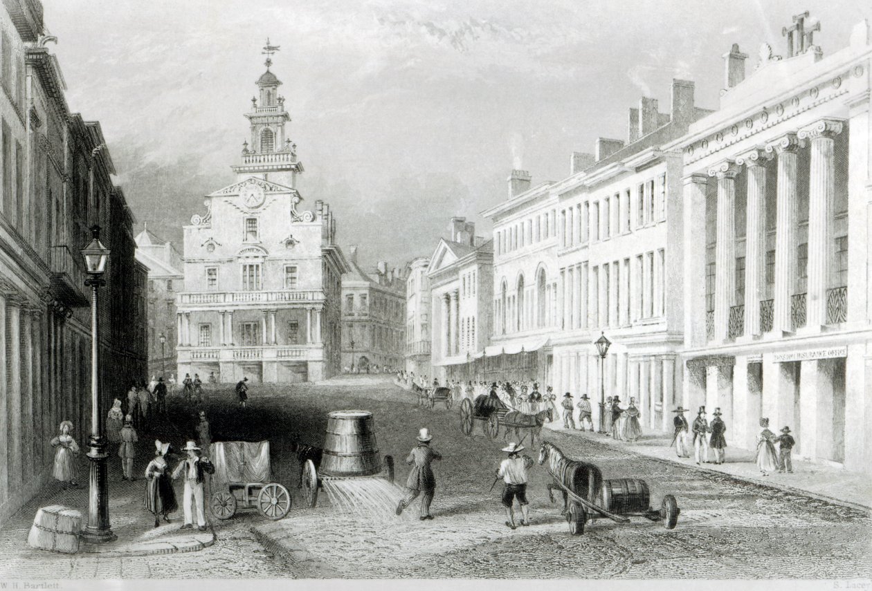 State Street, Boston, kaiverrettu S.Laceyn toimesta. tekijältä William Henry Bartlett