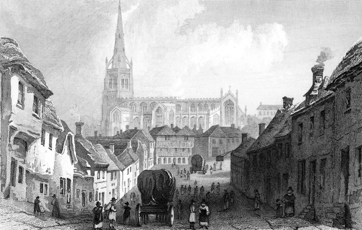 Thaxted from the South, Essex, kaiverrus J. Rolph, 1832 tekijältä William Henry Bartlett