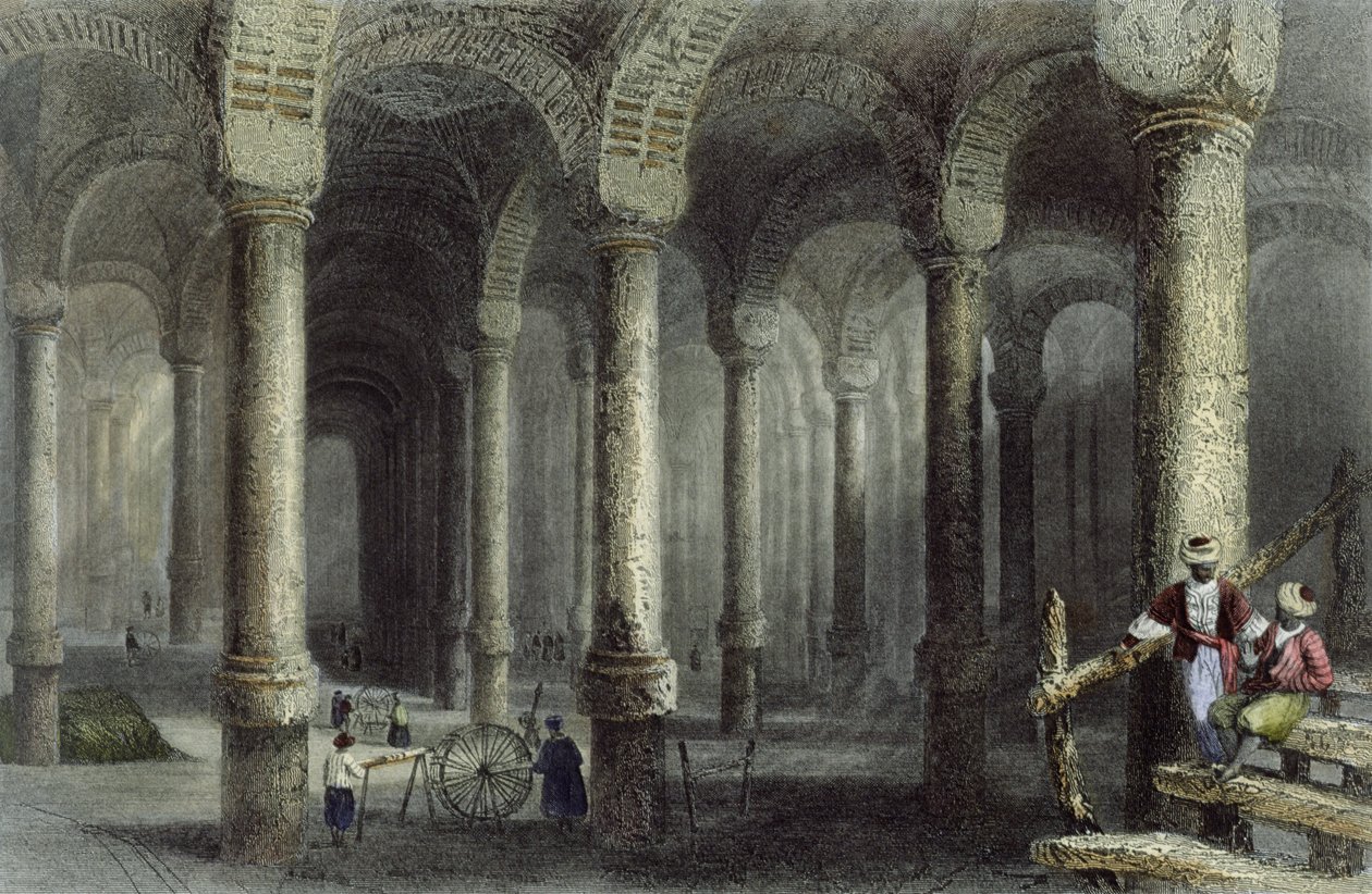 Bin-Veber-Diregin vesisäiliö, tai Tuhat ja yksi, Istanbul, kaiverrus J. Carter, n. 1850 (akvatinta) tekijältä William Henry Bartlett