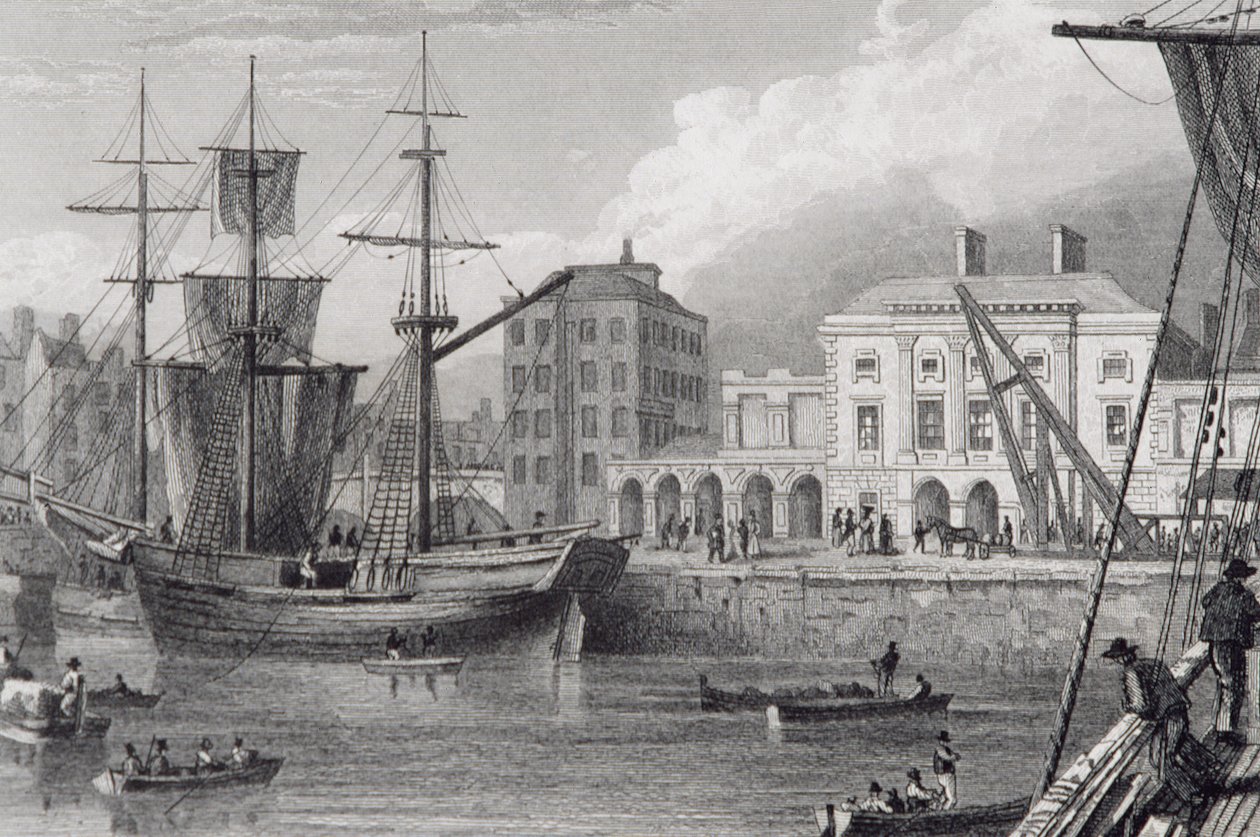 Custom House, Limerick, Irlanti 1830-luvulla, George Virtuen "Scenery and Antiquities of Ireland", 1860-luku tekijältä William Henry Bartlett
