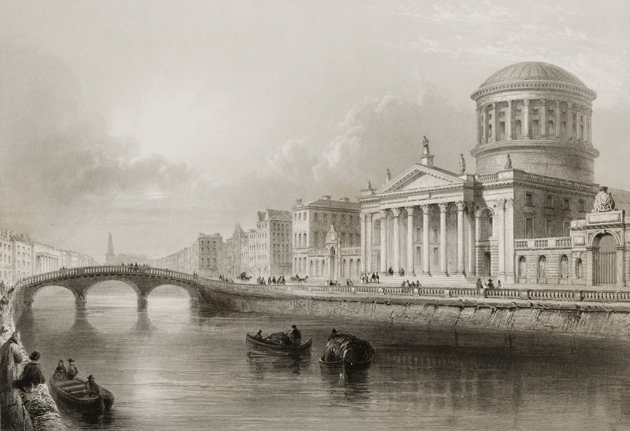 The Four Courts, Dublin, George Virtuen "Scenery and Antiquities of Ireland", 1860-luku tekijältä William Henry Bartlett