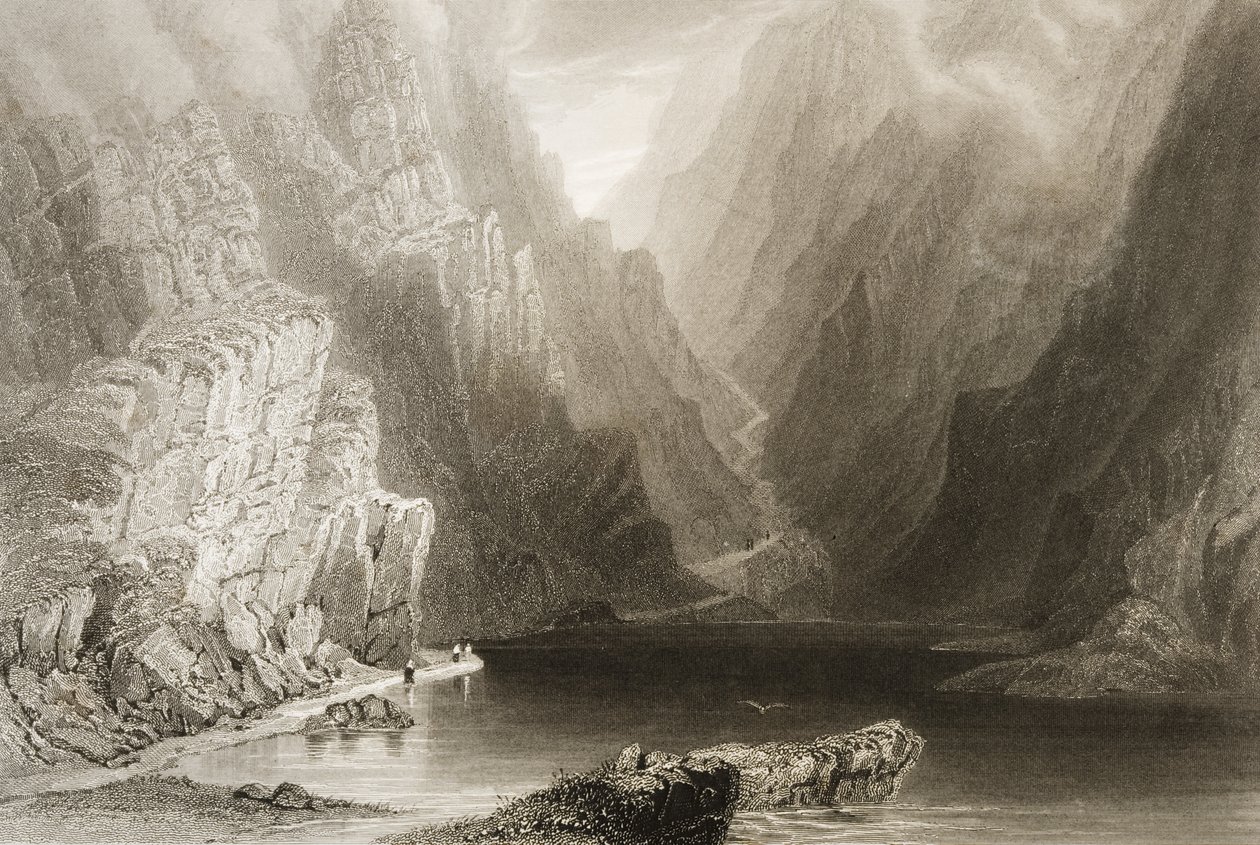 The Gap of Dunloe, Killarneyn kreivikunta, Irlanti, George Virtuen "Scenery and Antiquities of Ireland", 1860-luku tekijältä William Henry Bartlett