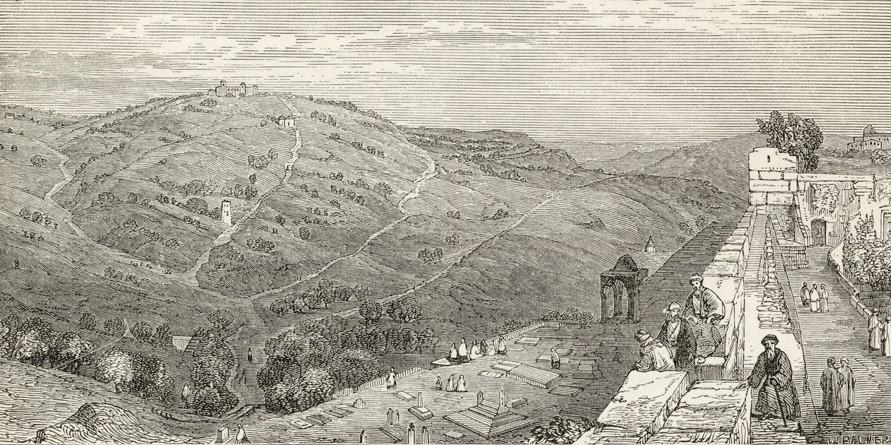 Öljymäki, Jerusalem, "The Imperial Bible Dictionary" -sanakirjasta, julkaisija Blackie und Son, noin 1880-luku tekijältä William Henry Bartlett