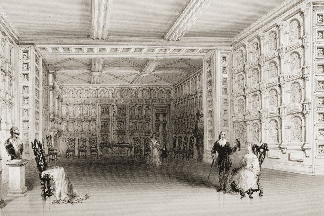The Oak Room, Malahiden linna, Dublinin kreivikunta, Irlanti, George Virtuen teoksesta "Scenery and Antiquities of Ireland", 1860-luku tekijältä William Henry Bartlett