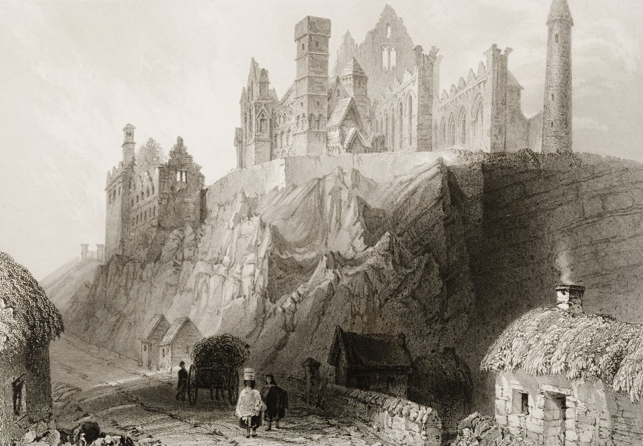 Cashelin kallio, Tipperaryn kreivikunta, Irlanti, George Virtuen "Scenery and Antiquities of Ireland", 1860-luku tekijältä William Henry Bartlett