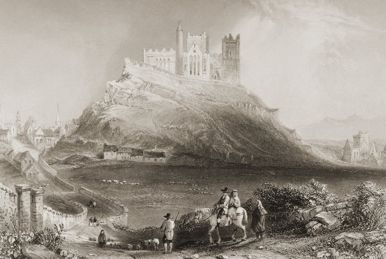 Cashelin kallio, Tipperaryn kreivikunta, Irlanti. George Virtuen "Scenery and Antiquities of Ireland", 1860-luvulta tekijältä William Henry Bartlett